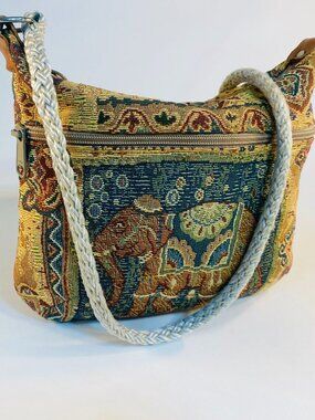 Vintage 90's Dancing Cat Brand Tapestry Zipper Crossbody made in USA